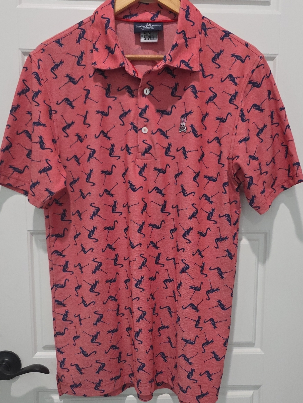 Psycho Bunny Coral Polo with Navy Bunny Print